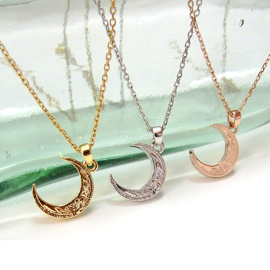 ハワイアンジュエリー ペンダント ネックレス ムーン 月 三日月 プルメリア スクロール